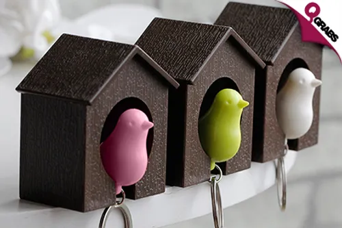 From QR10 Keep Your Keys Close with Couple Key Chains OR Fur Key Chains OR Sparrow Key Chains with Wall-Mounted Birdhouse Holders! (Up to QR59 Value)